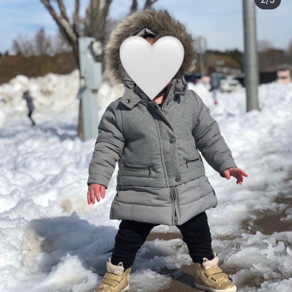 Zara Baby Girl Gray Down Puffer Jacket w/ Fur